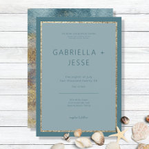 Modernes Beach Abstrakt Aquamarin & Gold Hochzeit