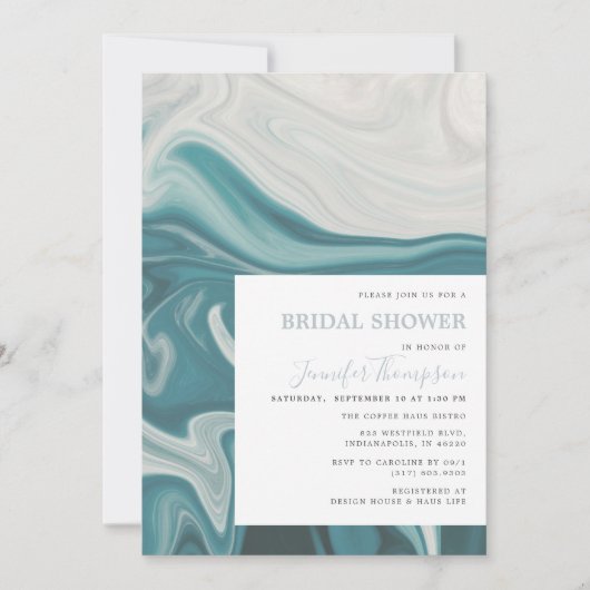 Modernes Beach Blue und Gray Marble Brautparty Einladung (Vorderseite)