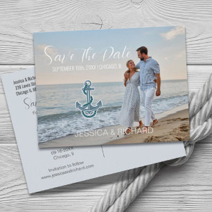 Modernes Beach Nautical Wedding Foto Save the Date Ankündigungspostkarte