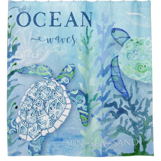 Modernes Beach Sea Shore Wohngestaltung Turtle Art Duschvorhang (Vorderseite)