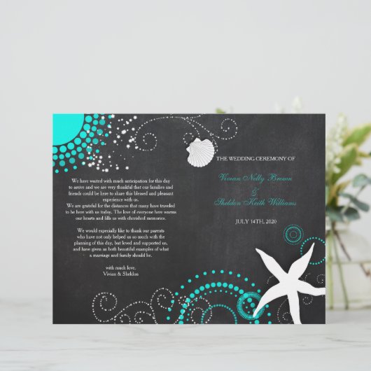 Modernes Beach Wedding Celebration Bi Fold Program (Stehend Vorderseite)