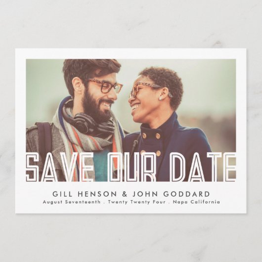 Modernes, bearbeitbares Foto mit fett formatiertem Save The Date (Vorderseite)
