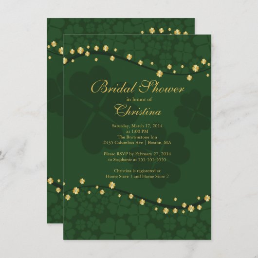 Modernes Beautiful Irish Kleeblatt Brautparty Einladung (Vorne/Hinten)