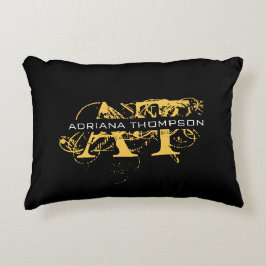 Modernes, bedrücktes Schwarz/Gold-Mit Monogramm Dekokissen