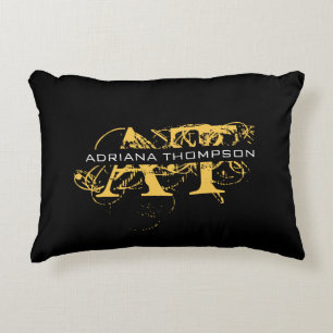 Modernes, bedrücktes Schwarz/Gold-Mit Monogramm Dekokissen