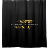 Modernes, bedrücktes Schwarz/Gold-Mit Monogramm Duschvorhang (Vorderseite)