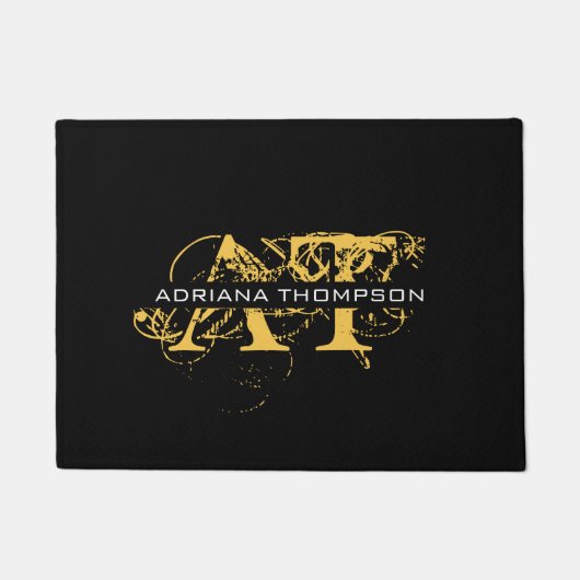 Modernes, bedrücktes Schwarz/Gold-Mit Monogramm Fußmatte (Vorderseite)