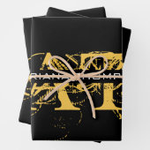 Modernes, bedrücktes Schwarz/Gold-Mit Monogramm Geschenkpapier Set (Beispiel)