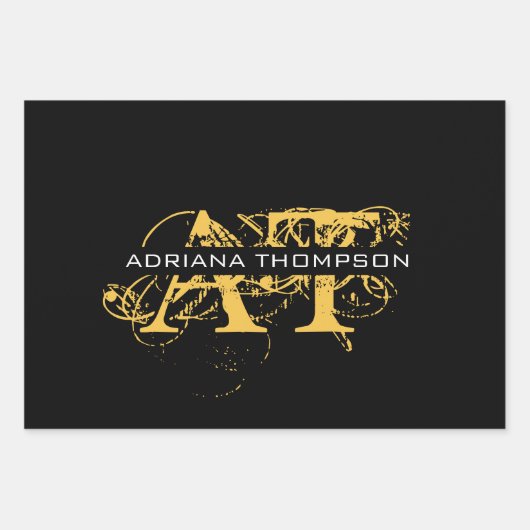 Modernes, bedrücktes Schwarz/Gold-Mit Monogramm Geschenkpapier Set (Vorderseite)