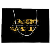 Modernes, bedrücktes Schwarz/Gold-Mit Monogramm Große Geschenktüte (Rückseite)