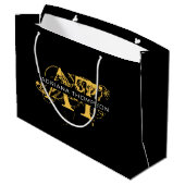Modernes, bedrücktes Schwarz/Gold-Mit Monogramm Große Geschenktüte (Rückseite Schrägansicht)