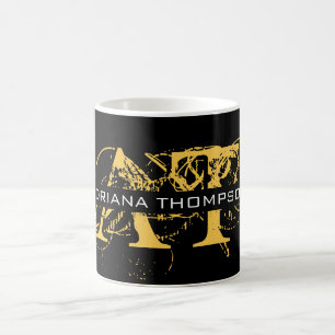 Modernes, bedrücktes Schwarz/Gold-Mit Monogramm Kaffeetasse