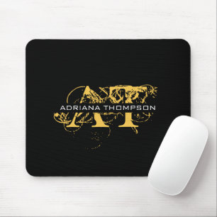 Modernes, bedrücktes Schwarz/Gold-Mit Monogramm Mousepad