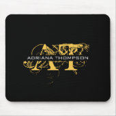 Modernes, bedrücktes Schwarz/Gold-Mit Monogramm Mousepad (Vorne)