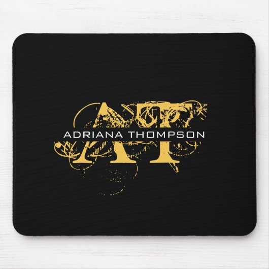Modernes, bedrücktes Schwarz/Gold-Mit Monogramm Mousepad (Vorne)