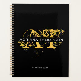 Modernes, bedrücktes Schwarz/Gold-Mit Monogramm Planer