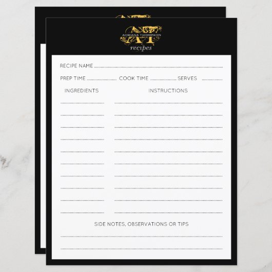 Modernes, bedrücktes Schwarz-Gold-Mit Monogramm Re (Vorne/Hinten)