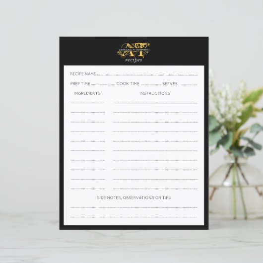 Modernes, bedrücktes Schwarz-Gold-Mit Monogramm Re (Stehend Vorderseite)