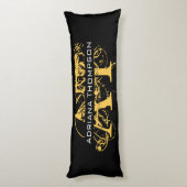 Modernes, bedrücktes Schwarz/Gold-Mit Monogramm Seitenschläferkissen (Rückseite (Vertikal))