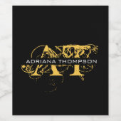 Modernes, bedrücktes Schwarz/Gold-Mit Monogramm Weinetikett (Einzelnes Label)