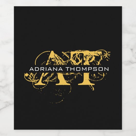 Modernes, bedrücktes Schwarz/Gold-Mit Monogramm Weinetikett (Einzelnes Label)