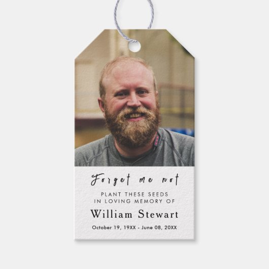 Modernes Beerdigungs-Foto | Vergessen Sie nicht, n Geschenkanhänger (Vorderseite)