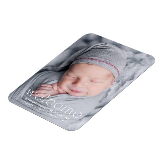 Modernes Begrüßungs-Baby-Foto Geburtserklärung Magnet (Linke Seite)