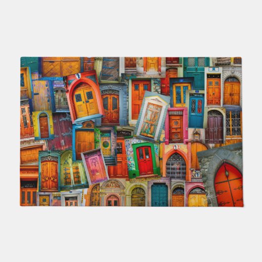 Modernes Begrüßungs-Zuhause Vintag-Türmuster Fußmatte (Vorderseite)