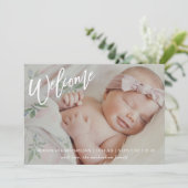 Modernes Begrüßungsschreiben mit Foto Baby Birth Ankündigung (Stehend Vorderseite)