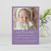 Modernes Begrüßungsskript 4 Foto Geburtsankündigun Einladung (Stehend Vorderseite)