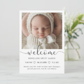 Modernes Begrüßungsskript 4 Foto Geburtsankündigun Einladung (Stehend Vorderseite)