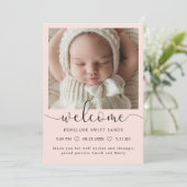 Modernes Begrüßungsskript 4 Foto Geburtsankündigun Einladung (Stehend Vorderseite)