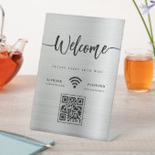 Modernes Begrüßungsskript WIFI QR Code Silver Meta Sockelschild (In Situ)