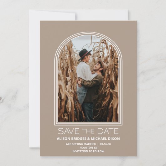 Modernes Beige Arch Foto Hochzeit retten das Datum Save The Date (Vorderseite)