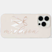 Modernes Beige Bow Initial Monogram Case-Mate iPhone Hülle (Rückseite (Horizontal))