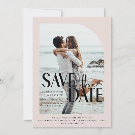 Modernes, beige-braun-Rose-Foto-Save the Date Einladung (Vorderseite)