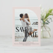 Modernes, beige-braun-Rose-Foto-Save the Date Einladung (Stehend Vorderseite)