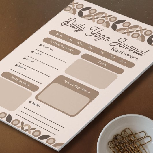 Modernes Beige Brown Muster Tägliches Yoga Journal Notizblock