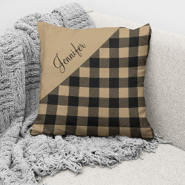 Modernes Beige Buffalo Karierter Karo Kissen