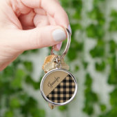 Modernes Beige Buffalo Karierter Karo Schlüsselanhänger (Hand)