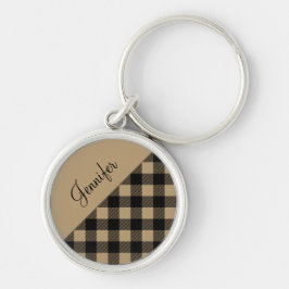 Modernes Beige Buffalo Karierter Karo Schlüsselanhänger