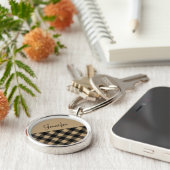 Modernes Beige Buffalo Karierter Karo Schlüsselanhänger (Seite)