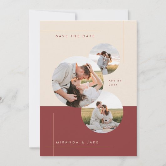 Modernes Beige & Burgund Inline-Hochzeitssliding-F Save The Date (Vorderseite)