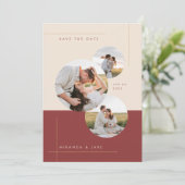Modernes Beige & Burgund Inline-Hochzeitssliding-F Save The Date (Stehend Vorderseite)