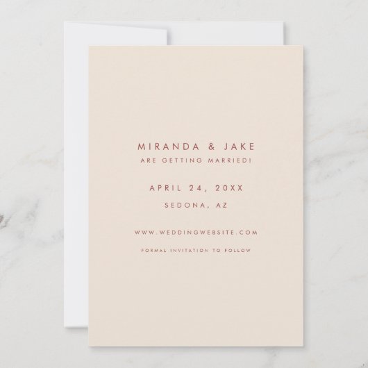 Modernes Beige & Burgund Inline-Hochzeitssliding-F Save The Date (Rückseite)