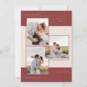 Modernes Beige Burgundy Geometric Inline 3 Foto Save The Date (Vorderseite)
