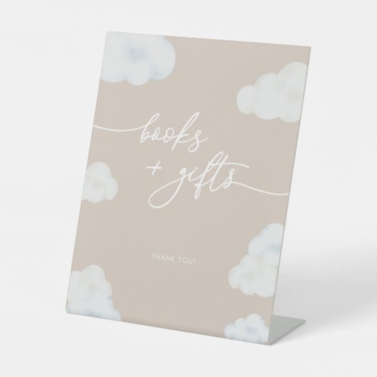 Modernes Beige Cloud Baby Duschkabine Windeln Raff Sockelschild (Vorderseite)