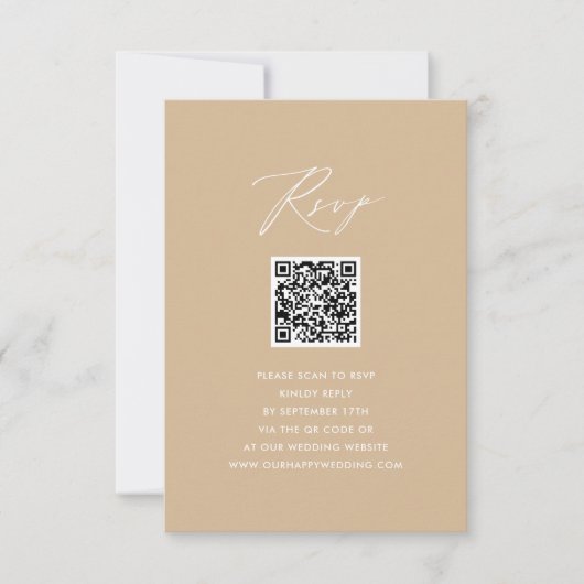 Modernes Beige Elegantes Skript Einfache QR Hochze RSVP Karte (Vorderseite)