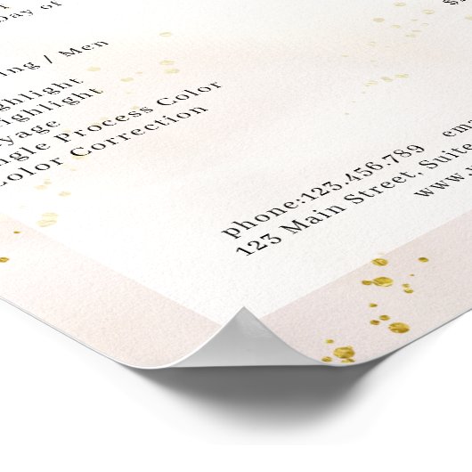 Modernes, beige Glitzer Salon Price List Poster (Ecke)