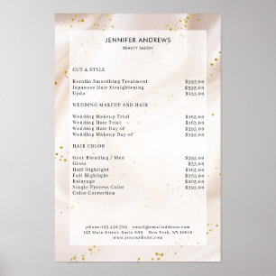 Modernes, beige Glitzer Salon Price List Poster